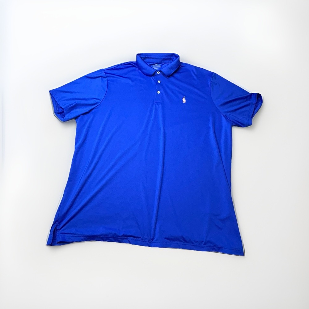 Polo Ralph Lauren Mens Sz XXL Short Sleeve Performance Polo Shirt Blue Pink Pony